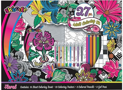

SKOODLE 27 piece FLORAL Adult colouring kit