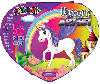 

SKOODLE Kids Heart Shape drawing 56 Pieces Unicorn Coloring Kit Art Set