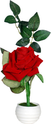 

Loxia Red, Green Rose Artificial Flower with Pot(2.7 inch, Pack of 1)