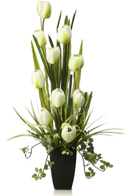

Home Decor Tulip Cr Arrangement Green Tulips Artificial Flower with Pot(18.5 inches, Pack of 1)
