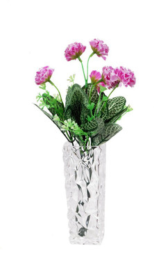 

Orchard White Crystal Flower vase with Lavender Flowers Multicolor Carnations Artificial Flower with Pot(14 inch, Pack of 1)