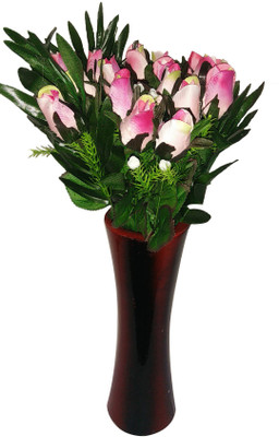 

Kaykon Beautiful 18 Tulips with Wooden Vase Pink Tulips Artificial Flower with Pot(17 inch, Pack of 2)