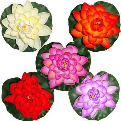 Muhil Floating Lotus Large Multicolor Lotus Artificial Flower(7 inch, Pack of 5, Flower Bunch)