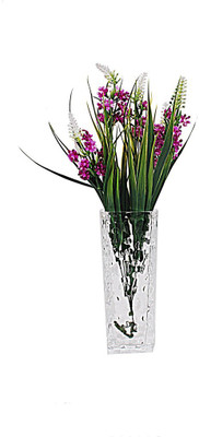 

Orchard White Crystal Flower vase with Lavender Flowers Multicolor Assorted Artificial Flower with Pot(14 inch, Pack of 1)