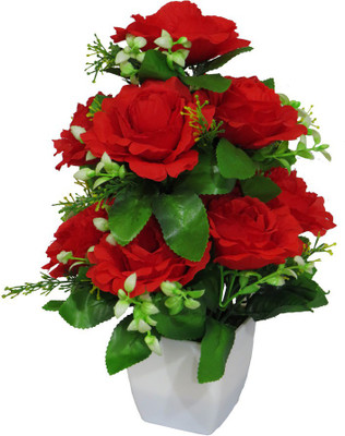 

YSK Creation Multicolor Rose Artificial Flower with Pot(12 inch, Pack of 1)