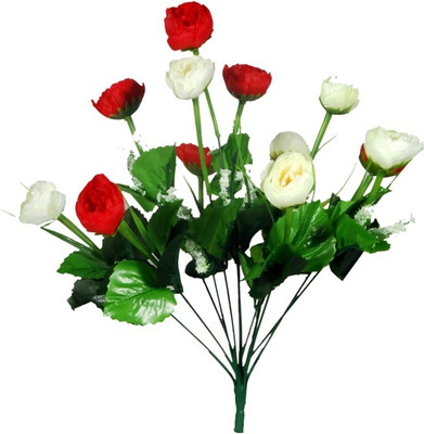 Orchard Red, White Rose Artificial Flower(16 inch, Pack of 1)