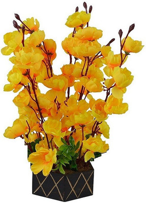 

Kaykon Beautiful Wooden Pot Yellow Ranunculus Artificial Flower with Pot(17 inch, Pack of 1)