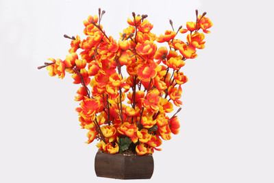 

Vck Peach Blossom Arrangement Orange Assorted Artificial Flower with Pot(15.7 inch, Pack of 1)
