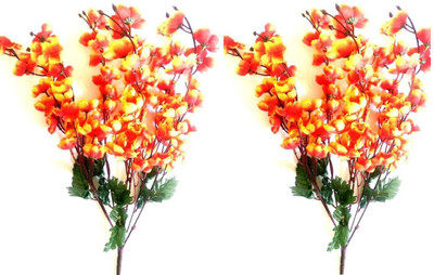 

Kaykon Combo of 2 Blossoms For Home Decor - 9 sticks Orange Orchids Artificial Flower(20 inch, Pack of 2)