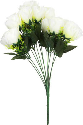 Design O Vista White Rose Artificial Flower(45 cm, Pack of 12)