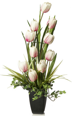 

Home Decor Tulip Cr Arrangement Pink Tulips Artificial Flower with Pot(18.5 inch, Pack of 1)