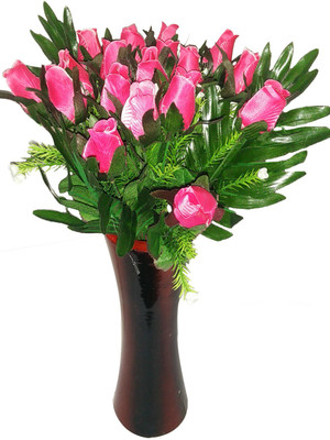

Kaykon Beautiful Bunch Wooden Vase Pink Tulips Artificial Flower with Pot(17 inch, Pack of 2)