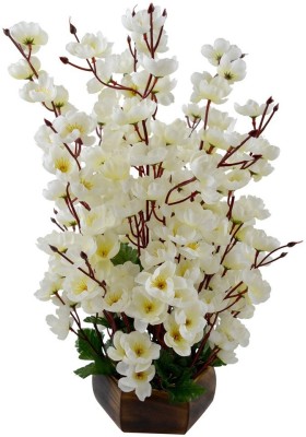 V Creations White Peach Blossom Artificial Flower  with Pot(16 inch, Pack of 1, Flower Bunch)