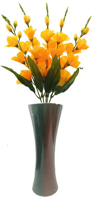 

Kaykon Beautiful Big Orchid Bunch with 30 cm tall Wooden Vase Yellow Orchids Artificial Flower with Pot(10 inch, Pack of 2)