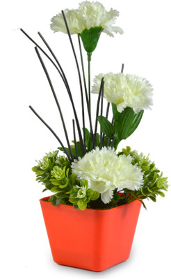 

Magical Petals White Carnations Artificial Flower with Pot(10 inch, Pack of 1)