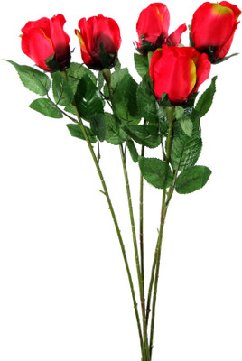 15% OFF on FOURWALLS Red Rose Artificial Flower(27 inch, Pack of 5)