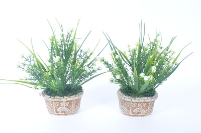 

Home Decor Mini Gypso Arrangement White Assorted Artificial Flower with Pot(7 inch, Pack of 2)