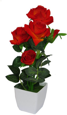 

eMani Multicolor Rose Artificial Flower with Pot(12 inch, Pack of 1)