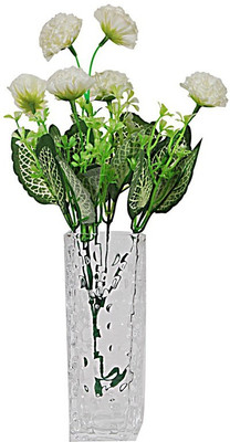 

Orchard White Crystal Flower vase with White Flowers Multicolor Carnations Artificial Flower with Pot(14 inch, Pack of 1)