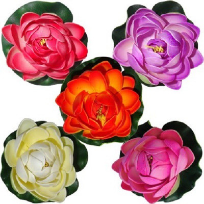 

Sadhna Collections Floating Lotus Medium Multicolor Assorted Artificial Flower(4 inch, Pack of 5)