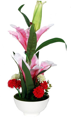 

Orchard Pink, Red, White Lily Artificial Flower with Pot(16 inch, Pack of 1)