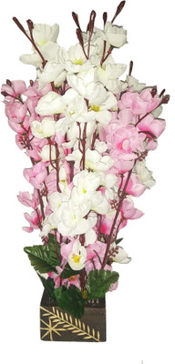 Kaykon Pink Orchids Artificial Flower with Pot(14 inch, Pack of 1)