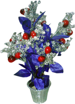 

Magicwand enterprises Red, Purple, Silver Assorted Artificial Flower with Pot(18 inch, Pack of 1)