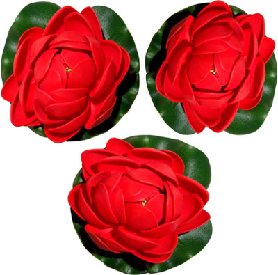 

Muhil Floating Lotus Medium Red Assorted Artificial Flower(4 inch, Pack of 3)