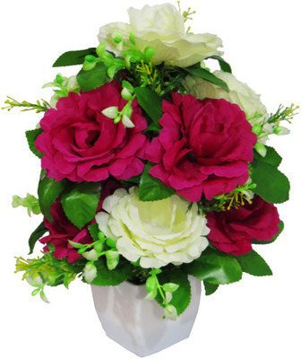 

YSK Creation Multicolor Rose Artificial Flower with Pot(12 inch, Pack of 1)