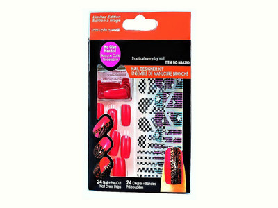 

Ear Lobe & Accessories False Pink Carmine Nails With Sticker & Nail Glue Pink(Pack of 24)