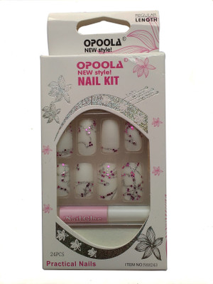 

Opoola FRENCH GLUE ON NAILS 24PCS PRINTED WHITE(Pack of 24)