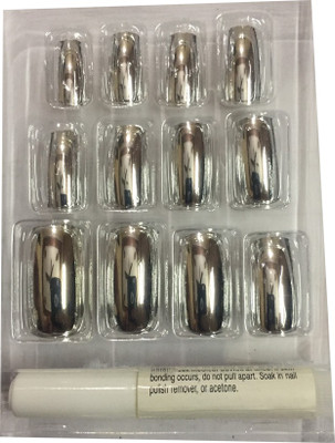 

Imported Artifical metalic nails siver color pack of 12 silver(Pack of 12)