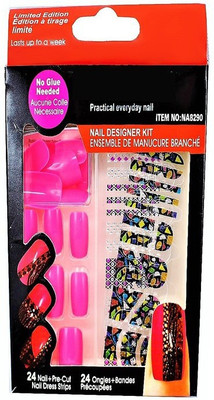 

Ear Lobe & Accessories False PinkNails With Sticker & Nail Glue Pink(Pack of 24)
