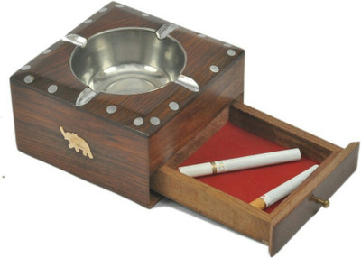 

HANDICRAFT SHEESHAM WOOD MADE ASH TRAY WITH A DRAWER TO PUT MATCHSTICK IN IT Brown Wooden Ashtray(Pack of 1)