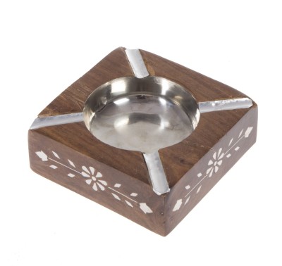 Urban Monk Creations classicashy Brown, Silver Wood, Stainless Steel Ashtray(Pack of 1) at flipkart