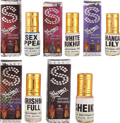 

Shama 3ml each combo of 5 Assorted Fragrance Sex Appel, White Bukhur, Shanghi Lilly, Krishna Full, Sheikh Floral Attar(White Water Lily)