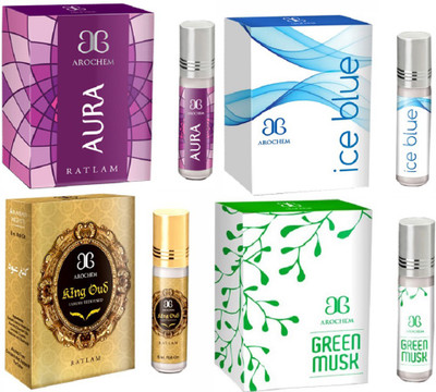 

Arochem Green musk Ice blue King oudh Aura Combo Floral Attar(Amber)