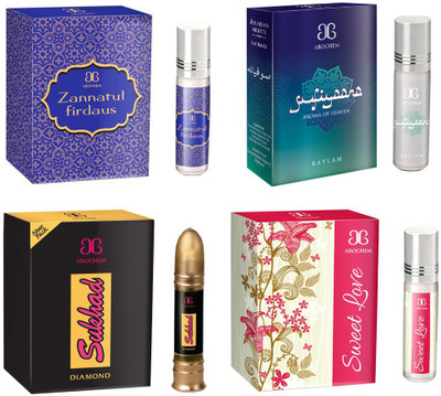 

Arochem Sukhad Sweet Love Sufiyaana Zannatul firdaus Combo Floral Attar(Musk)