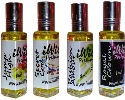 

iwill Premium Jump High, Secret Cod, Pashion Amour, Royal Crown Non Alcoholic Fancy Perfume 32 ml Pack Floral Attar(Gold Musk)