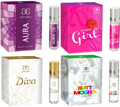 

Arochem Butt Mogra Charming Girl Diva Aura Combo Floral Attar(Amber)