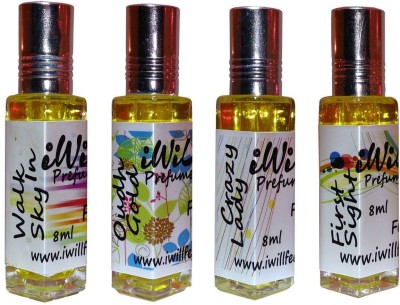 

iwill Premium First Sight, Oudh Gold, Crazy Lady, Walk In Sky Non Alcoholic Fancy Perfume 32 ml Pack Herbal Attar(Floral)