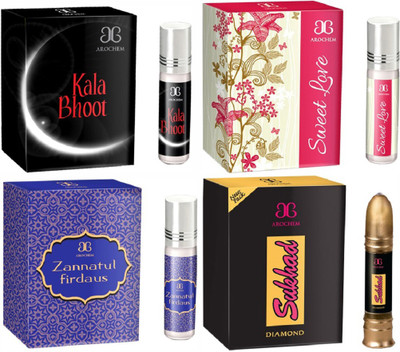 

Arochem Sukhad Sweet love Zannatul firadaus Kala Bhoot Combo Floral Attar(Musk)