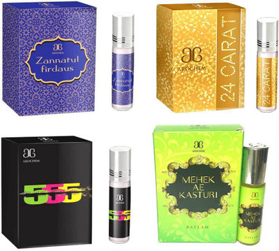 

Arochem 24 Carat 555 Zannatul firdaus Mahek Ae Kasturi Combo Floral Attar(Musk)