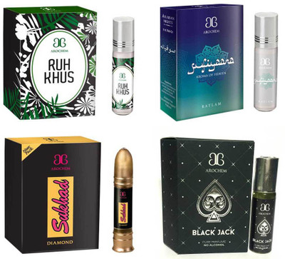 

Arochem Sukhad Ruh Khus Sufiyaana Black Jack Combo Floral Attar(Musk)
