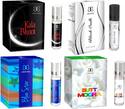 

Arochem Butt mogra Black oudh Blue star Kala Bhoot Combo Floral Attar(Sandalwood)