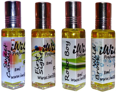 

iwill Premium Sweet Candy, First Sight, Robo Boy, Wild Brook Non Alcoholic Fancy Perfume 32 ml Pack Floral Attar(Gold Musk)