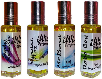 

iwill Premium Body Splash, Sandal Roz, Mr Bond, Robo Boy Non Alcoholic Fancy Perfume 32 ml Pack Floral Attar(Woody)