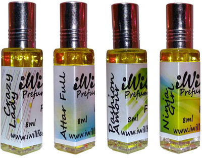 

iwill Premium Crazy Lady, Attarfull, Pashion Amour, Ninja Girl Non Alcoholic Fancy Perfume 32 ml Pack Floral Attar(Woody)