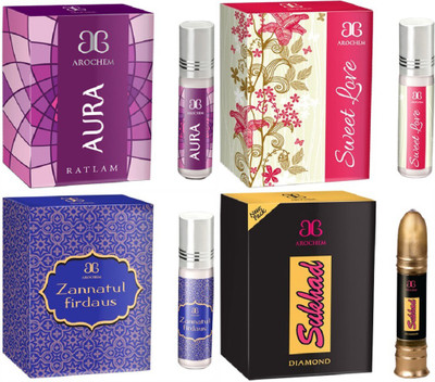 

Arochem Sukhad Sweet love Zannatul firadaus Aura Combo Floral Attar(Musk)