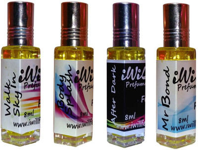 

iwill Premium Body Splash, Mr Bond, After Dark, Walk In Sky Non Alcoholic Fancy Perfume 32 ml Pack Herbal Attar(Floral)